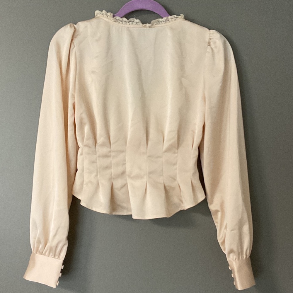 Forever 21 Cream Ruffle Button-Up Blouse, Size S - Picture 3 of 5